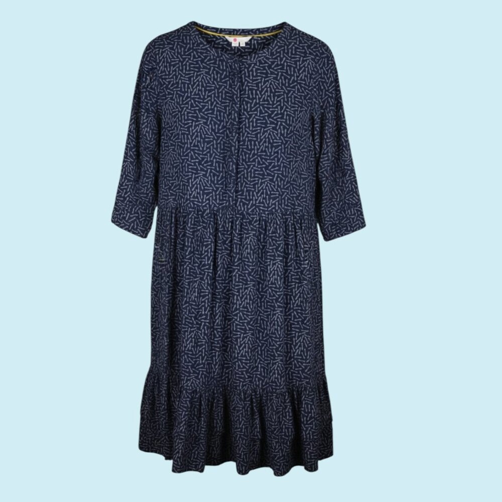 Boden Prairie Dress Size 16 L Arrow Print Tiered Ruffle Button Bodice Western
